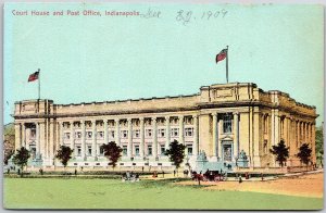 Indianapolis Indiana IN, Court House & Post Office, Grounds, Vintage Postcard