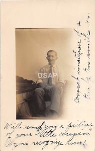 B71/ Bellville Ohio Postcard Real Photo RPPC 1911 Man on Boat Smiling Mansfield