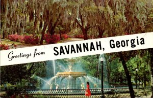 Georgia Savannah Greetings Split View Showing Forsyth Park and Bonaventure Ce...