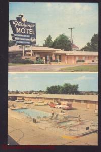 TULSA OKLAHOMA FLAMINGO MOTEL SWIMMING POOL 1950's CARS VINTAGE POSTCARD