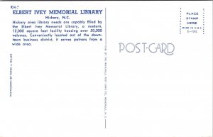 Elbert Ivey Memorial Library Hichory NC North Carolina Postcard UNP VTG Unused 