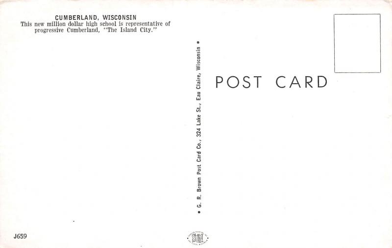 Cumberland, Wisconsin, High School, Postcard, Unused