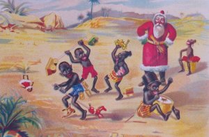 Santa Claus African American Children Play w/ Toys Antique Christmas Trade Card