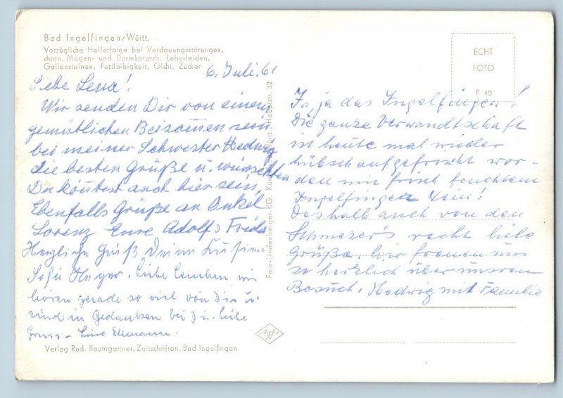 Baden-Württemberg Germany Postcard Bad Ingelfingen Street 1961 RPPC Photo