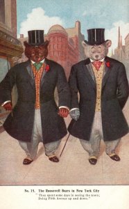 Postcard Roosevelt Bears in New York City Top Hats Anthropomorphic Animal No. 15