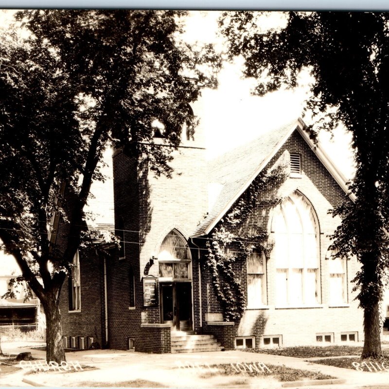 c1930s Adel, IA RPPC Methodist Episcopal Church Christian Building Vine PC A106