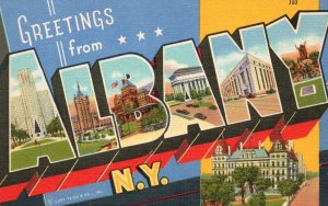 Greetings From Albany New York Large Letter Building Landmark Vintage Postcard