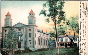 Postcard WV Clarksburg - The Catholic Church and Parsonage