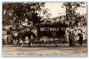 c1910's Horse Wagon Parade Westward Ho Crowd Oklahoma OK RPPC Photo Postcard