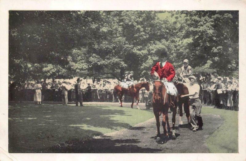 HORSE RIDING RACE BELMONT PARK LONG ISLAND NEW YORK POSTCARD (c. 1940s)