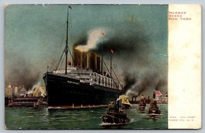 Steamer  Kaiser Wilhelm II   Harbor Scene  New York  Postcard  1904