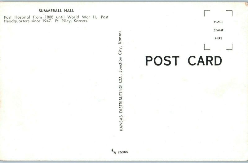 Summerall Hall Post Hospital & Headquarters Ft Riley Kansas Postcard