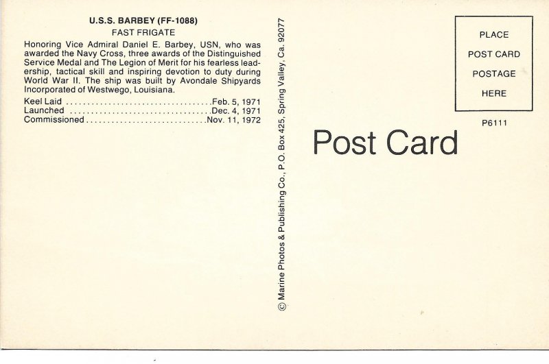 US Navy Ship - U.S.S. Barbey [FF-1088]