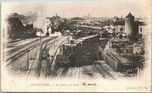 France Angouleme La Gare et la Ville Steam Locomotive Train Postcard 04.08