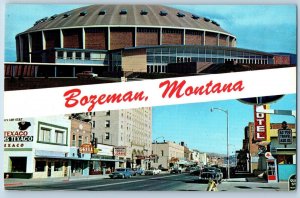 Bozeman Montana MT Postcard Field House State University Main Street Dual View