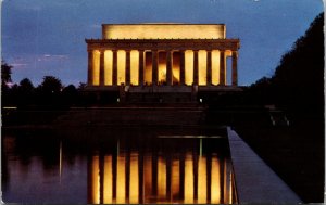 Lincoln Memorial Washington DC Night View Vintage Postcard Posted 1977