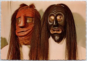 VINTAGE CONTINENTAL SIZE POSTCARD IROQUIS INDIAN MASKS EXHIBIT AT FIELD MUSEUM