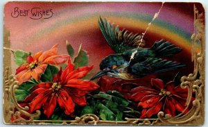 M-36341 Best Wishes with Flowers and Bird Art Print