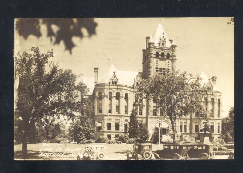 RPPC BEATRICE NEBRASKA DOWNTOWN COURT HOUSE OLD CARS REAL PHOTO POSTCARD