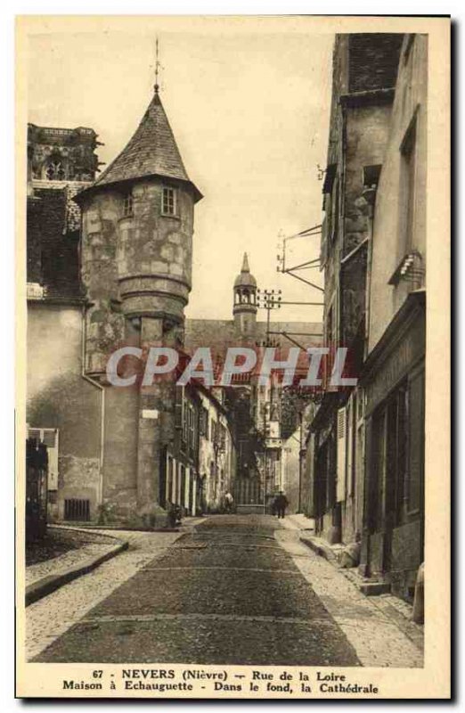 Old Postcard Nevers Nievre Loire Street House Echauguette In Fond La Cathedrale