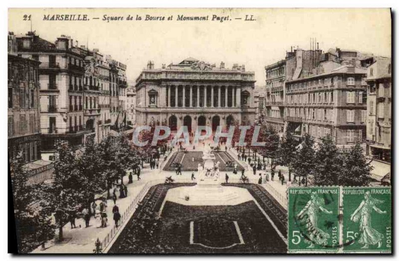 Old Postcard Marseille Square Exchange of Puget Monument