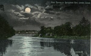 LONDON , Ontario , Canada , 1909 ; River Thames , Springbank Park at night