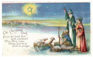 Vintage Christmas Postcard Wise Men Star Shepherds Scene Embossed 1910s