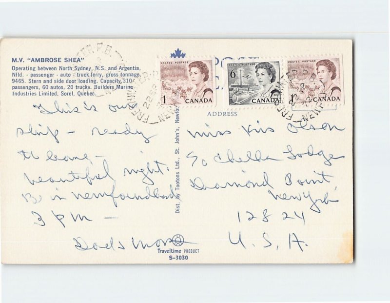 Postcard M.V. Ambrose Shea, Canada