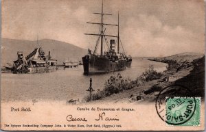 Egypt Port Said Courbe de Toussoum et Drague Vintage Postcard C126