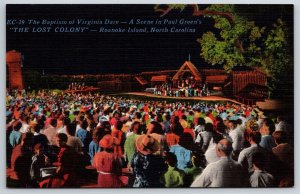Roanoke Island North Carolina~Baptism Scene @ Lost Colony~Vintage Linen Postcard