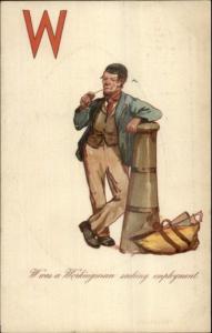Alphabet Large Letter Series W Workingman Carpenter c1910 Postcard