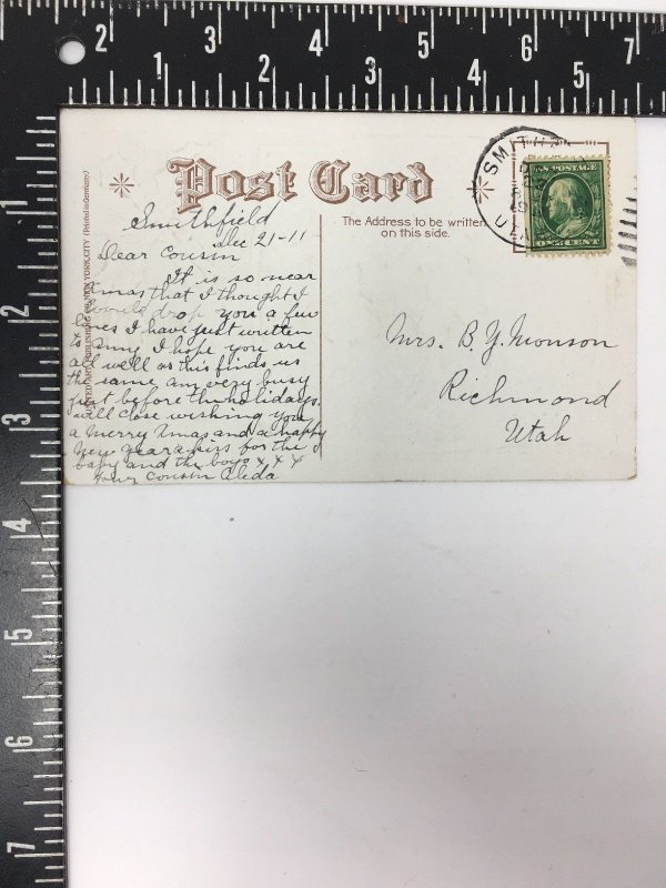 Children Skiing Loving Christmas Wishes Postcard Embossed