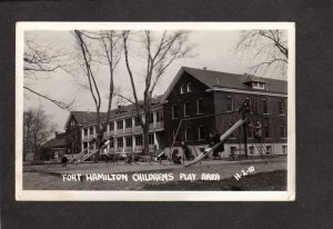 NY Ft Fort Hamilton Playground New York Real Photo RPPC RP Crease- wear on Front