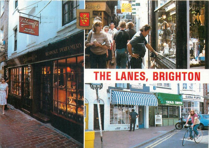 Postcard United Kingdom Great Britain multi view the lanes brighton city bike