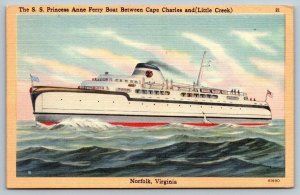 SS Princess Anne  Ferry Boat  Virginia Beach  Virginia     Postcard  1948