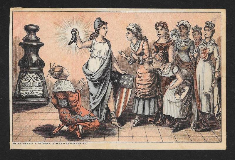 VICTORIAN TRADE CARD Bixby's Royal Polish Columbia w/Ladies