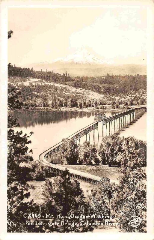 Mt Hood Oregon Washington Interstate Bridge Columbia River Real Photo postcard