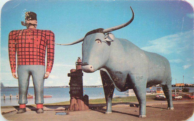 Bemidji Minnesota 1950s Paul Bunyan Blue Ox Cook postcard 5824