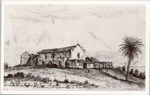 Photo of HC Ford Sketch of Mission San Diego De Alcala CA Frasher's Postcard H11