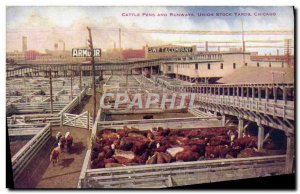 Postcard Old Cattle Pens and Chicago Union Stock Yards Runways Cows Cattle