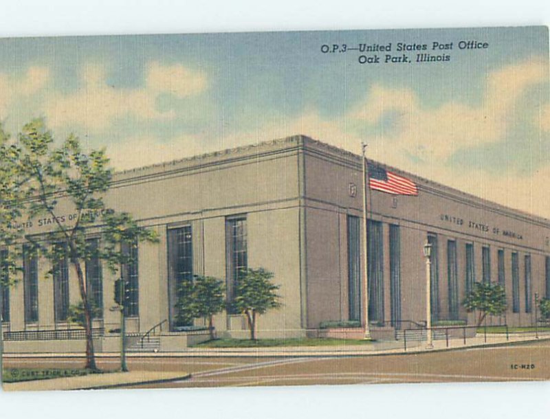 Linen POST OFFICE SCENE Oak Park - Chicago Illinois IL AF0978