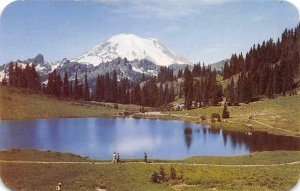 MT. RAINIER & TIPSU LAKE Rainier National Park WA c1950s Chrome Vintage Postcard