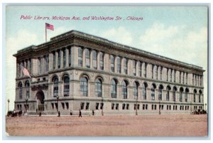 c1910's Public Library Michigan Ave. And Washington Str. Chicago IL Postcard