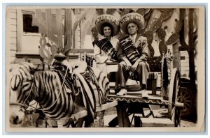 Tijuana Mexico Postcard RPPC Photo Old Couple Riding Horse c1940's Vintage