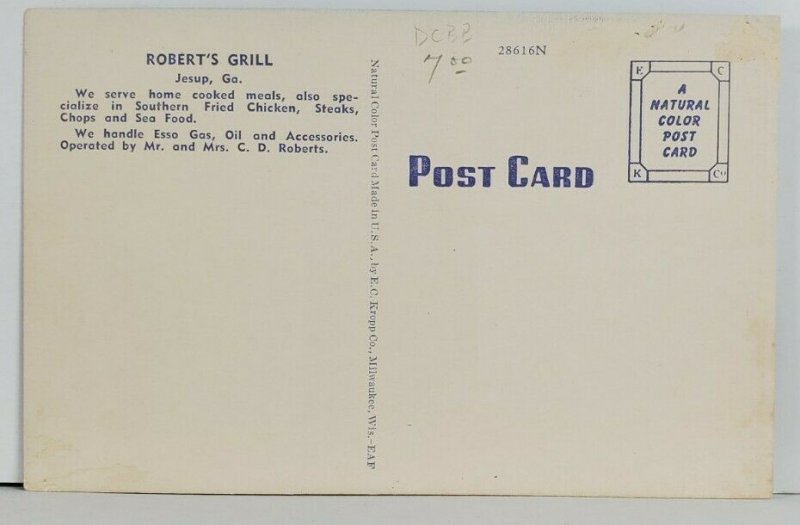 Jesup Georgia ROBERT'S GRILL U.S. 301 STANDARD OIL Postcard Q16