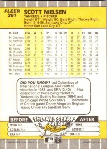 1989 Fleer Baseball Card Scott Nielsen New York Yankees sk21035