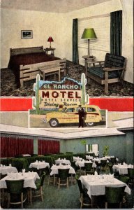 Postcard El Rancho Motel Hotel Dining Room in El Paso, Texas~131849