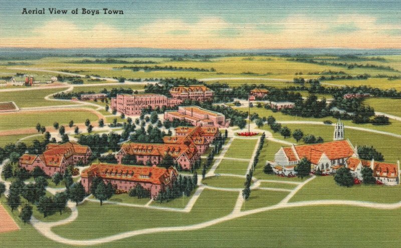 Vintage Postcard Aerial View Father Flanagan Boys Town Lincoln Highway Nebraska