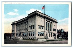 c1920's City Hall Building US Flag Classic Car Huntington West Virginia Postcard
