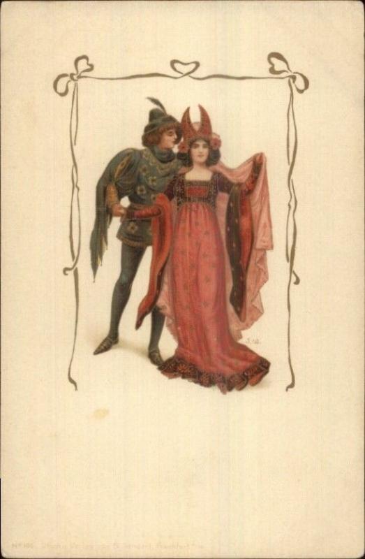 J.W. Medieval Costumes Fine Litho von B Dorndorf - Shakespeare? Postcard